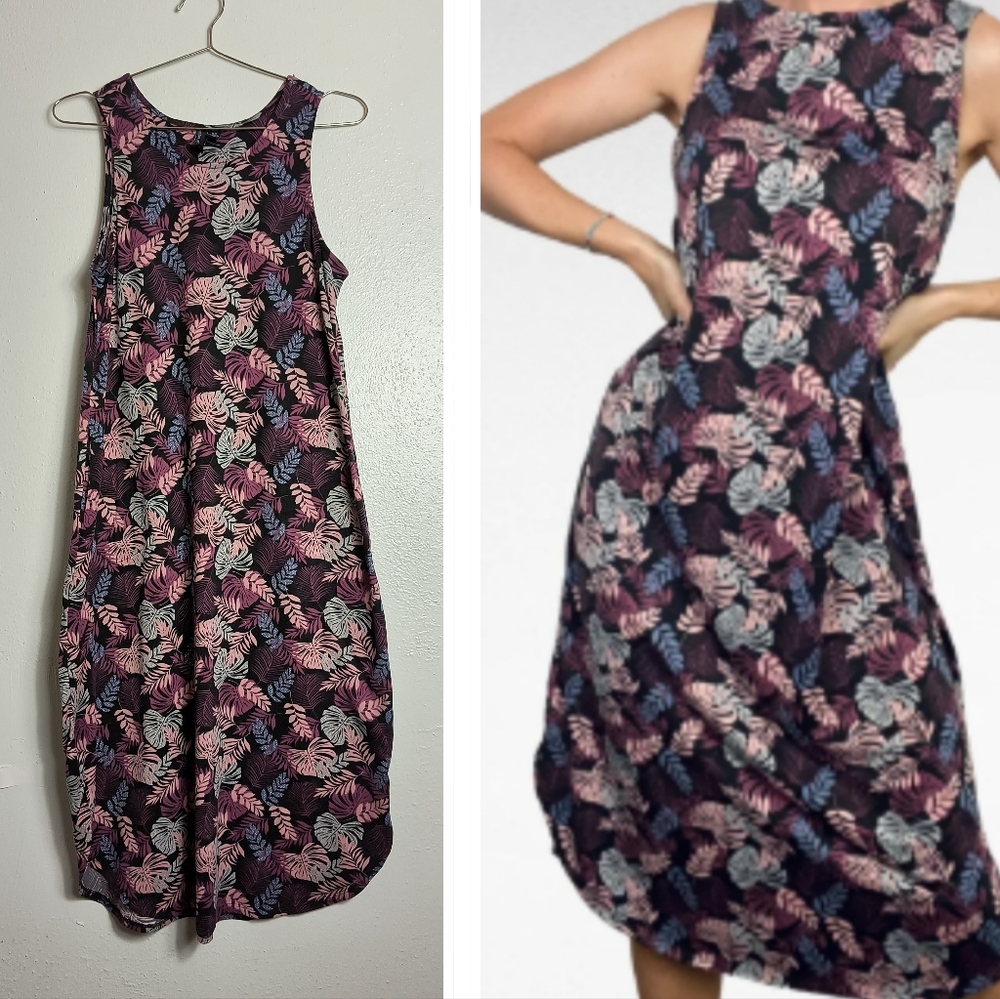 Cynthia Rowley Midi Tunic Dress M/M Purple Leaf Print Casual